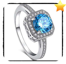 Asha Craft: Exquisite 1.14ct Cr.Blue Topaz and Accents Halo Engagement Ring - Size 7 / O