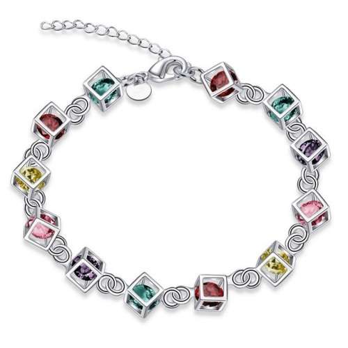 MULTI COLOUR CZ CUBE BRACELET S925 SILVER
