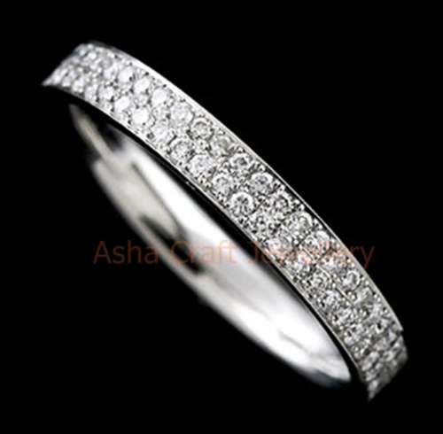 BREATHTAKING! 0.36ct Cr.Diamond Double Row Pave Wedding Band - Size 9 / R+/ 19mm