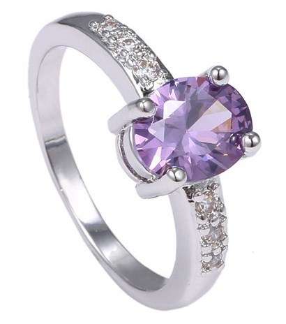 OVAL 2.10CT. SIM AMETHYST S925 SILVER SOLITAIRE AND ACCENTS RING - SIZE 8.5 / R