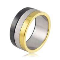 Asha Craft: Solid 316L Stainless Steel Black, Silver, Gold Designer Band. Ring size 11 / V+
