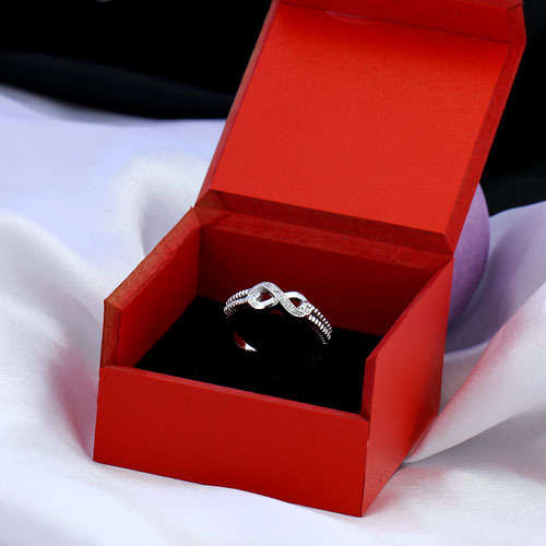 Genuine 925 Sterling Silver Ring, Sparkling White CZ, Infinity Symbol. Size 5 / J+