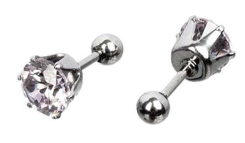 6mm White CZ 316L Stainless Steel Studs - Screw on backs