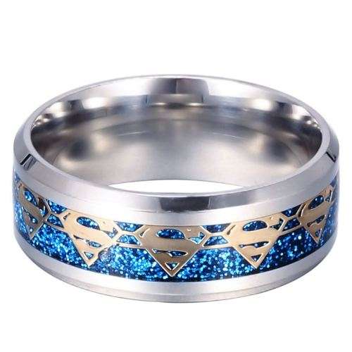 SUPERMAN Blue 8mm Stainless Steel Mens Band - Ring size 10 / T+
