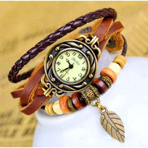 BRAND NEW!! Genuine Leather Charm Watch Bracelet - BROWN