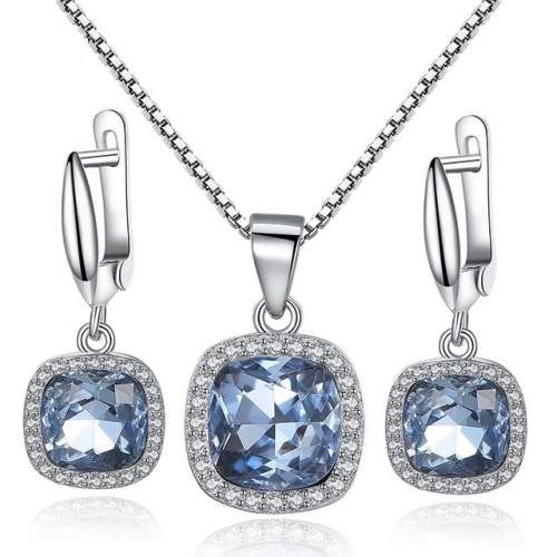 WAS R1299.00 - REAL 925 Sterling Silver Necklace & Earrings SET, Cr. Topaz Asscher