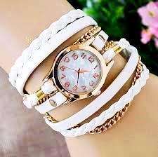 White Wrap Golden Chains Wrist Watch Quartz Analog