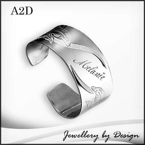 DOLPHIN Ladies Cuff Bangle Bracelet Quality Stainless Steel + FREE ENGRAVING