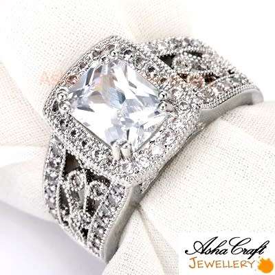 *R3200.00* Radiant Cut 3.86ct Cr. Diamond Victorian Filigree Designer Halo Ring - Size 8 / Q