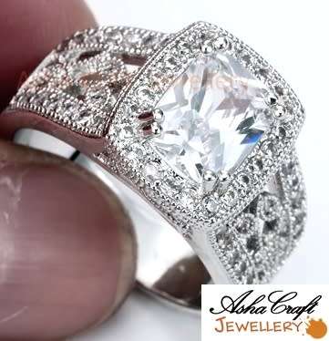 *R3200.00* Radiant Cut 3.86ct Cr. Diamond Victorian Filigree Designer Halo Ring - Size 8 / Q