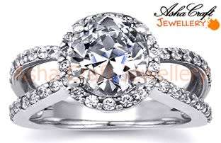 STUNNING!! 2.03ct Cr.Diamond Solitaire Halo Split Shank Halo Engagement Ring - Size 8/Q