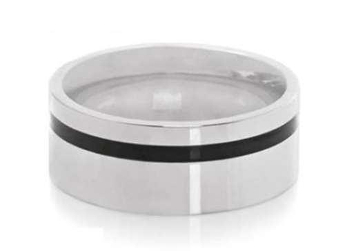 MENS STAINLESS STEEL RING BLACK INLAY. (SIZE 11.5 / X / 21mm)