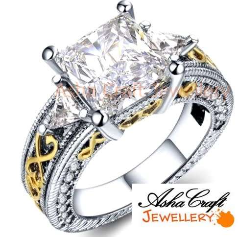 5.67ct Cr.Diamond Designer Princess Engagement Ring. Size 8.25|Q-