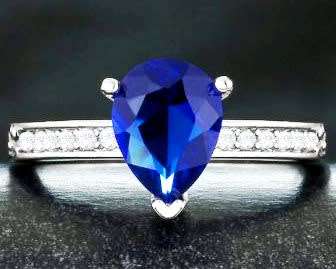BEAUTIFUL! Pear cut Sapphire Blue CZ set in 18k White Gold Plate - Size 8/Q