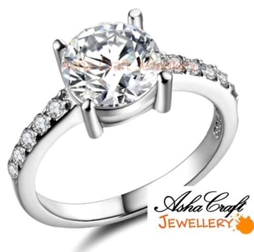 GORGEOUS 2.31ct Cr.Diamond Solitaire & Accents Engagement Ring Size 8/Q/18mm