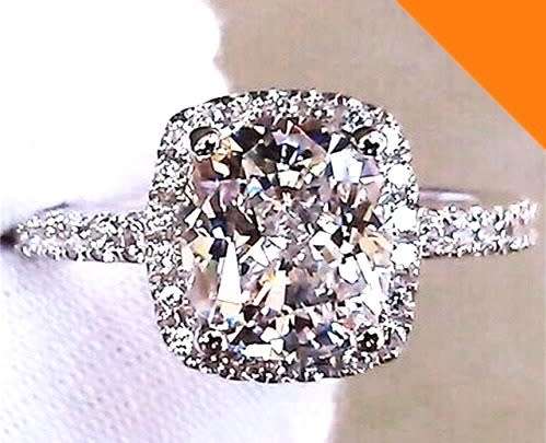 SENSATIONAL! RADIANT CUT 2.12CT CR.DIAMOND HALO ENGAGEMENT RING - Size 7.5 / P