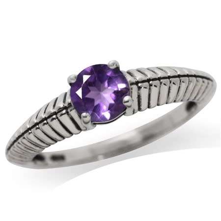 Fine 925 Sterling Silver Ring, 0.74ct Amethyst Natural Gemstone. Size 7/O