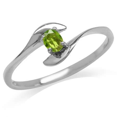 Fine 925 Sterling Silver Ring, 0.21ct Simulated Peridot CZ. Size 8.5/R
