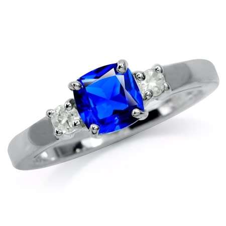 Fine 925 Sterling Silver Ring, Simulated Sapphire Gemstone. Size 9/S