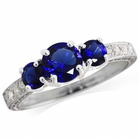 Fine 925 Sterling Silver Ring, Simulated Sapphire Gemstone. Size 7/O