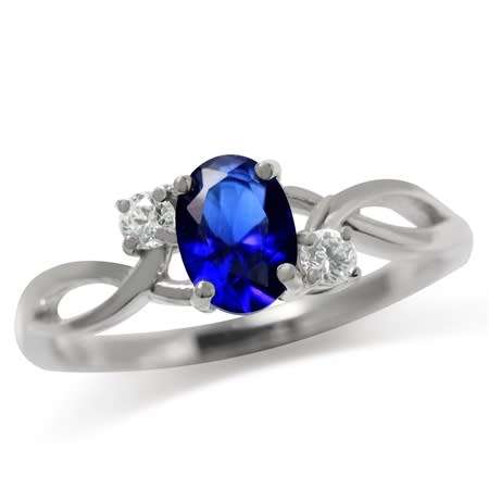 Fine 925 Sterling Silver Ring, Simulated Sapphire Gemstone. Size 7/O