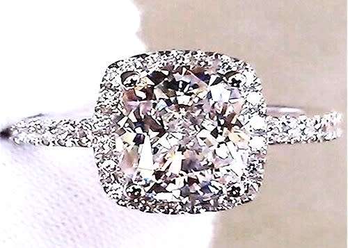 BREATHTAKING! Sparkling 1.46ct. Cr.Diamond Round Halo Engagement Ring. Size 7 / N+