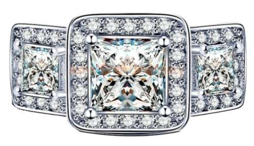 MAGNIFICENT! Princess Cut 3.40CT Cr.Diamond Halo Engagement Ring - Size 7/N+/17.3mm