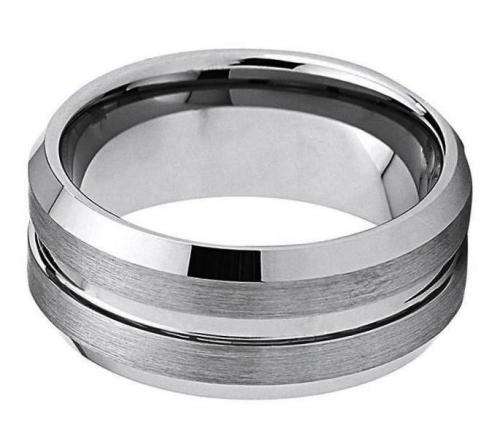 MENS 8mm Grooved Stainless Steel Wedding Band - Ring Size 8 / P+ / 18mm