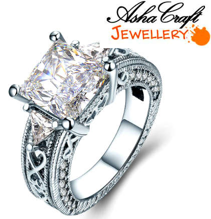 SIMPLY BREATHTAKING - 5.67ct Cr.Diamond Designer Princess Engagement Ring. Size 8 /Q