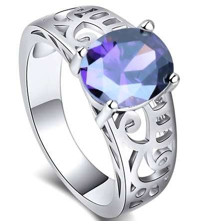 3.00ct Cr.Amethyst Oval Solitaire Filigree Designer Inspired Ring - Choose your size