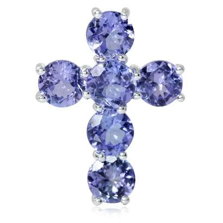 [R14095.00] Certified 2.94ct. Genuine Tanzanite Cross 925 Sterling Silver Pendant. Excl. chain