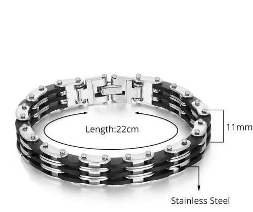 Leather and Stainless Steel Mens Bracelet - 22cm