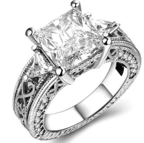 Sparkling 5.67ct Cr.Diamond Designer Princess Engagement Ring - Choose your size