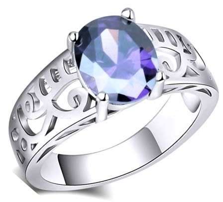 ON PROMOTION: Sparkling Purple CZ 3ct Solitaire Filigree Ring - Super deal; dont miss out.