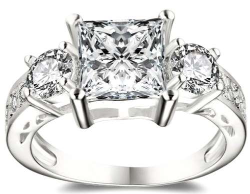 IN STOCK NOW: 2.65ct Cr.Diamond Princess Cut & Accents Engagement Ring. Size 9 / R ½