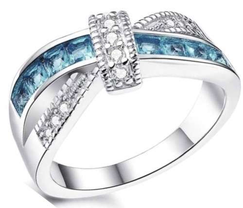 IN STOCK NOW: Cr.Blue Topaz Crossover Engagement Ring. Size 6 / L+ / 16.3mm