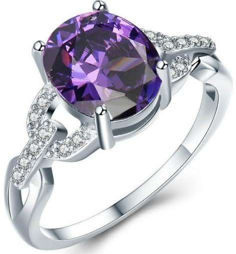 Sparkling Cr.Diamond & Purple Engagement Ring. Size 6 to 10