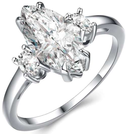 MARQUISE Sparkling Cr.Diamond Engagement Ring. Size 5 / J+ / 15.9mm