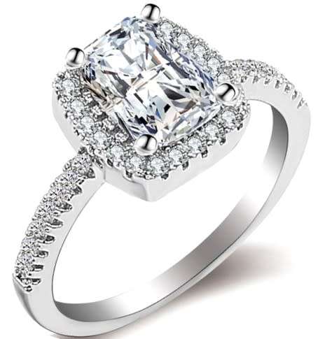 R60 pargo. RADIANT Sparkling Cr.Diamond Engagement Ring. Size 7 / O