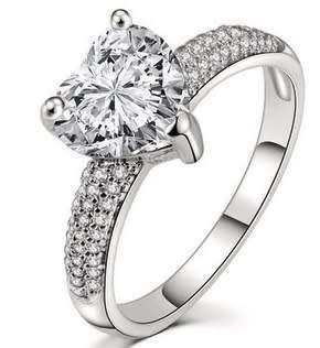 HEART PAVE Sparkling Cr.Diamond Engagement Ring. Size 8 / P+ / 18mm