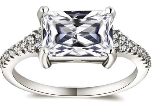 R60 pargo. EMERALD CUT Sparkling Cr.Diamond Engagement Ring. Size 6 / L+