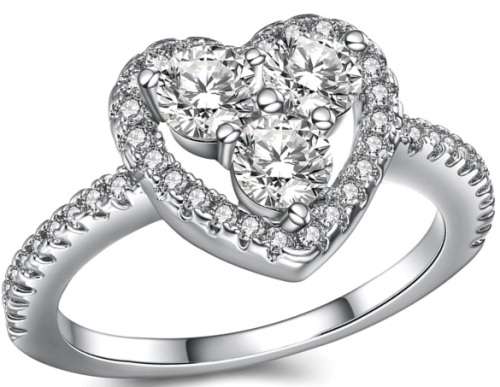 Paved Heart Sparkling 0.80ct Cr.Diamond Engagement Ring. Size 6 | L-M