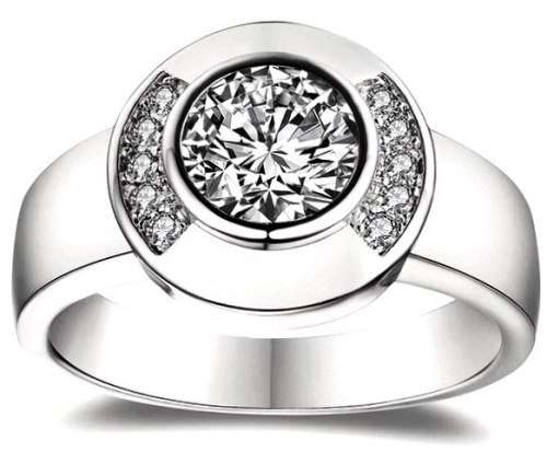 ROUND BEZEL Sparkling Cr.Diamond Engagement Ring. Size 9 / R+ / 19mm