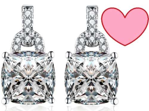 Sparkling White Cushion Cut 1.96ct Cr.Diamond Sparkling Drop Earrings