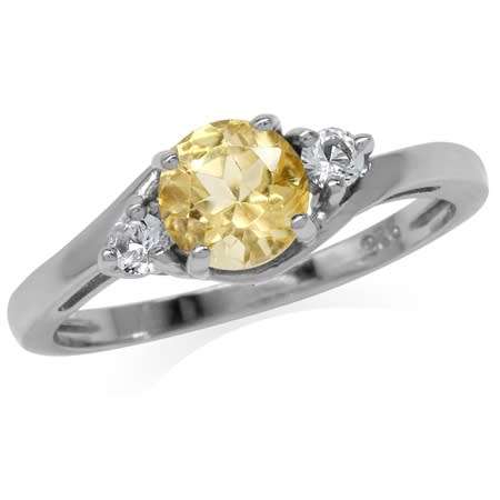 Genuine 925 Sterling Silver Ring - 0.92ct Genuine Citrine & White Topaz - Size 6 / M