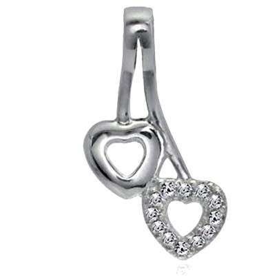 Genuine 925 Sterling Silver Pendant - White Cubic Zirconia Double Hearts