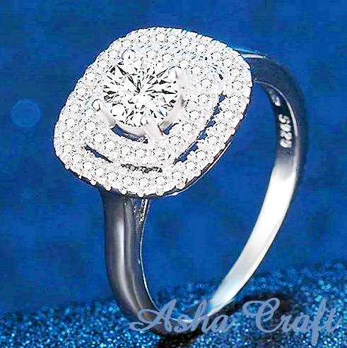 Breathtaking 1.00ct Cr.Diamond Engagement Ring, Halo Pave. Size 8 / P-Q