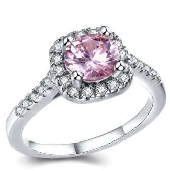 Beautiful! Pink 1.30ct Cr.Diamond Engagement Ring, Round Halo. Size 6 / M