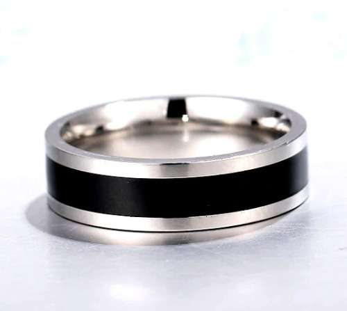 Black Line Inlay Wedding Band Ring, Genuine Stainless Steel. Size 11 | V/W
