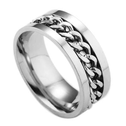 Chain Inlay Design Wedding Band Ring, Genuine Stainless Steel. Size 12 | X/Y